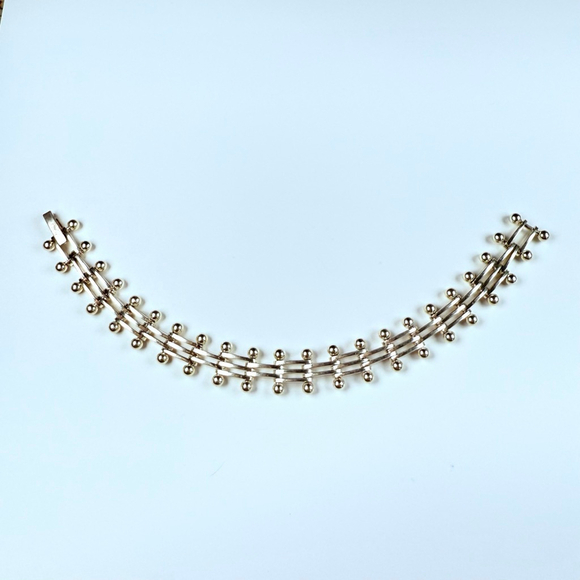 Modernist Sterling Silver DNA Ball & Bead Bar Link Sterling Silver VTG Bracelet - Picture 2 of 8